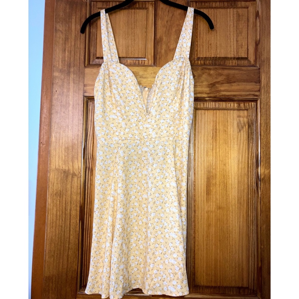 Reformation Floral Yellow Sweetheart Neckline Mini Dress